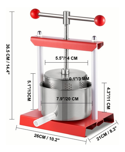 Vevor Prensa Manual Vino Fruta 3l Extractor Exprimidor Jugo