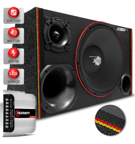 Caixa Som Trio Shutt 800w Woofer Xplode + Ts400 Porta Mala