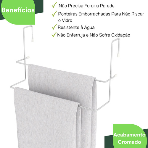 Toalheiro Para Box Porta Toalha Duplo Cromado U.arm