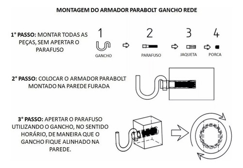 Par Gancho Armador Rede Parabolt Em Aço P/ Concreto + Broca