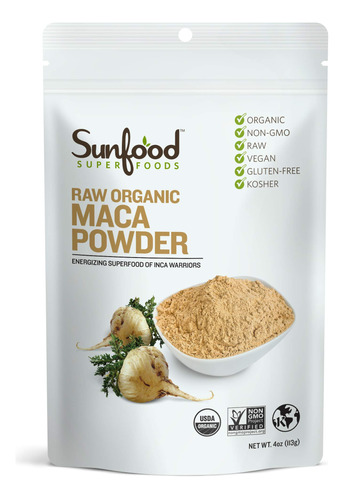 Sunfood - Polvo De Maca Organico, Crudo, Para Hombres Y Muje