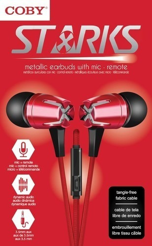 Auriculares In Ear - Microfono - Antienredos - Metalico Coby Color Rojo
