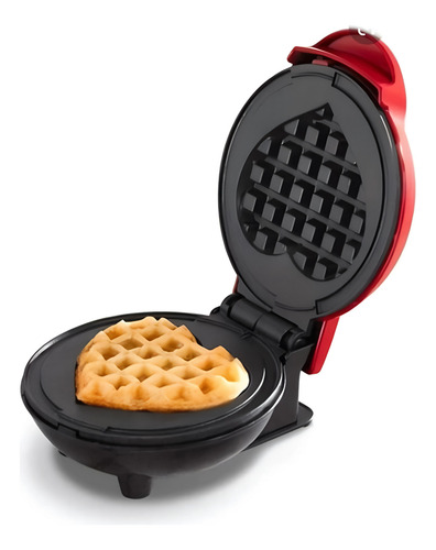 Waflera Mini Maquina Waffles Pequeña Redonda Hacer Desayunos Rojo Y Negro
