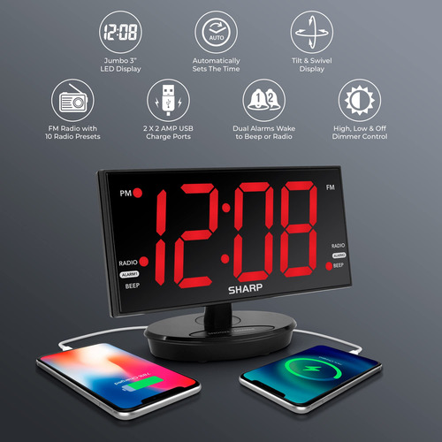 Reloj Despertador Digital Led Extragrande Con Radio Fm