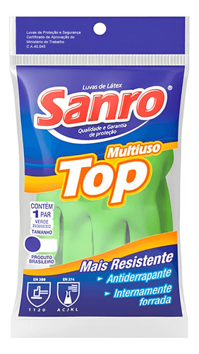 6 X Luva De Borracha Verde Top Tamanho P Sanro