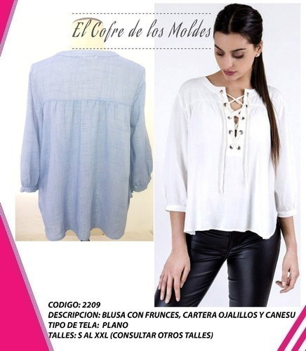 Molde  Blusa Canesu C/frunces Patron Pack 5 Talles!