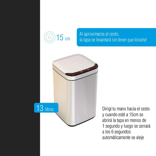 Cesto De Residuos Mio Automatico Acero Inoxidable 13l Full