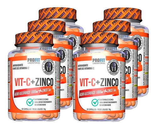 Kit Atacado 6x Vitamina C 1000mg + Zinco 7mg - Profit Labs