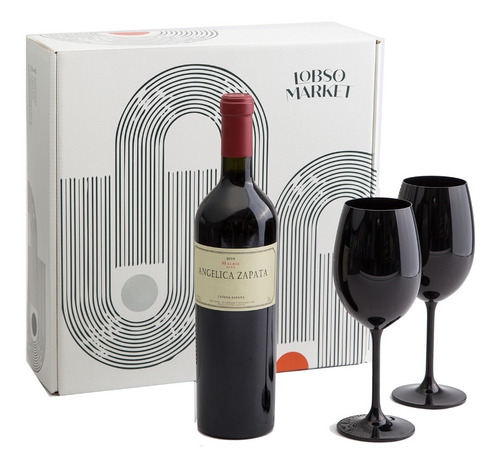 Caja Regalo Vino Angelica Zapata Malbec +copas Cristal Negro