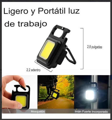 Linterna Led Cob Llavero Gancho Portátil Recargable Potente
