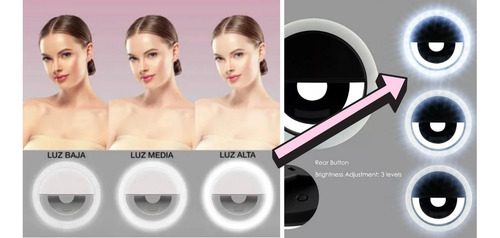 Aro De Luz Led P Celular Recargable Con Clip 3 Intensidades