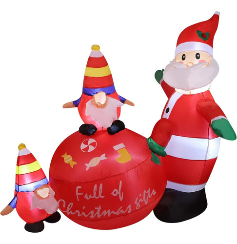 Papá Noel Inflable De Navidad De 6 Pies Con Gnomos, Decoraci