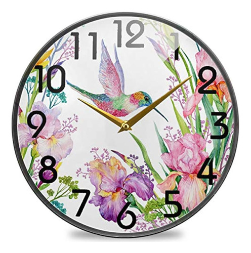 Naanle Spring Tropical Irises Reloj De Pared Redondo Con Dis