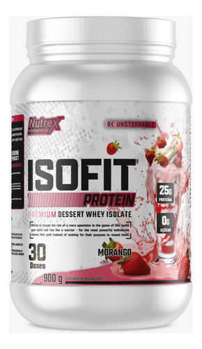 Suplemento Proteina Isolada ISOFIT Protein Premium Zero Açúcar 900g Sabor Morango Nutrex Research