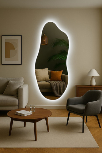 Espelho 170x70 Orgânico Led Grande Corpo Inteiro Luxo Moldura Led Branco Frio