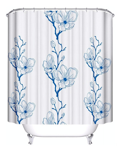 Imagen 1 de 1 de Kit Cortina De Baño + Ganchos + Protector Teflon Estampado