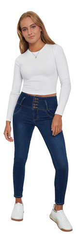 Jeans Mujer Skinny 4 Botones Azul Oscuro Corona