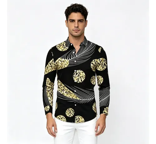 パ*ン様 tropical  Camisa Masculina Tecido Malha Estampa Tropical Manga Longa O