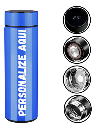 Garrafa Personalizada Térmica Em Aço Inox Led Digital 500ml Cor Azul