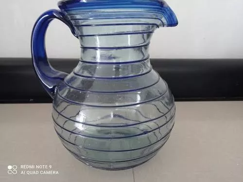 Jarra vidrio soplado con 6 vasos