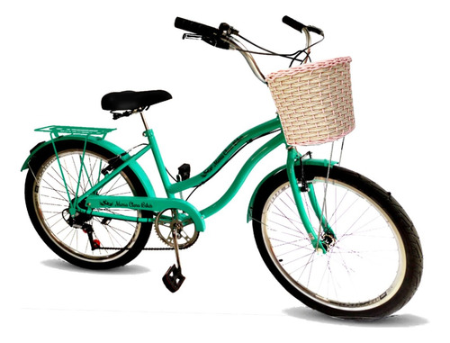 Bicicleta  de passeio Maria Clara Bikes Passeio aro 24 17" 6v freios v-brakes câmbio Yamada cor verde-água com descanso lateral