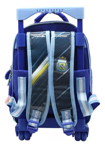 Mochila Escolar Cresko Messi Argentina 12p Carrito Rueditas Color Celeste Diseño De La Tela Af103