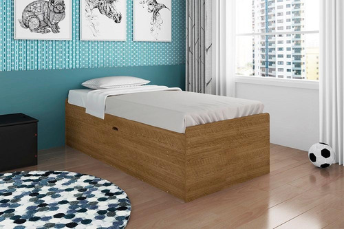 Cama Solteiro Com Baú Camila Framar Cor Malbec