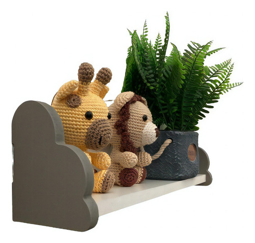 3 estantes para decoración de habitación infantil con forma de nube de colores, 60 cm, color gris