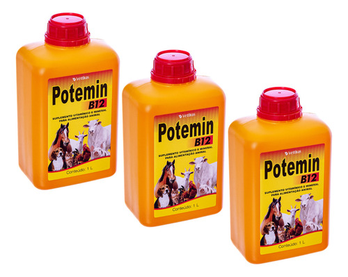 Kit 3 Un - Suplemento Vitamínico P/ Aves Potemin B12 1 Litro