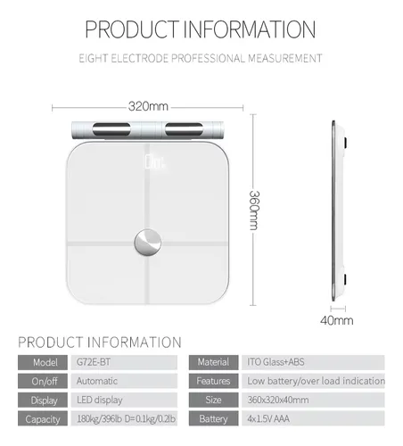 Bascula Balanza Pesa Digital Inteligent Bluetooth 8 Sensores