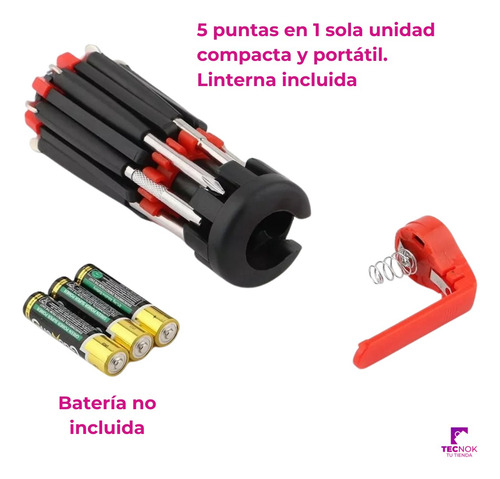Destornillador 6en1 Linterna Integrada Pila Multifuncional