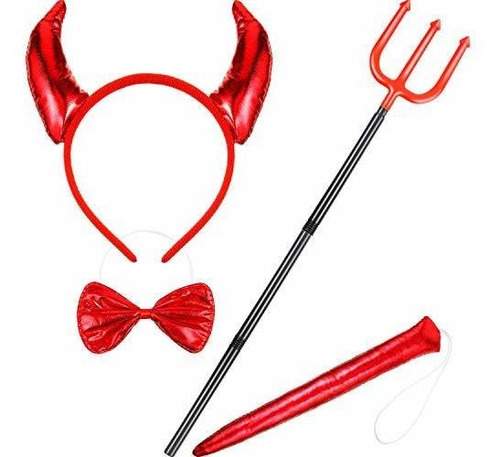 4 Pieces Red Devil Costume Set Include Devil Horn Headband D