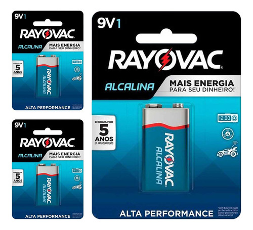 3 Baterias Alcalinas Rayovac 9v