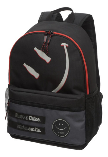 Mochila Coca Cola Smile Negro/gris - Soy Gamer Color Negro Diseño De La Tela Lisa