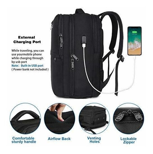 Mochila De Viaje Hombre, Mochila Para Laptop 17 Pulgadas, Impermeable Antirrobo, Mochila De Viaje 10 Kg Avión, 40l Grande Espacio, Mejor Para Negocios Color Negro