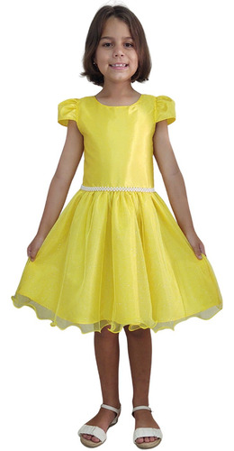 Vestido Infantil Festa Aniversário Fantasia Amarelo