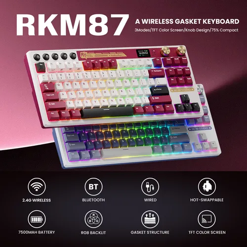 Teclado Mecánico Inalámbrico Español Rk Royal Kludge M87rojo