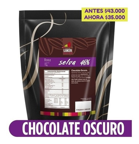 Chocolate Selva 46%casaluker Kg - Kg a $58000