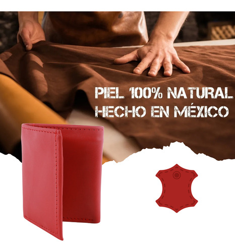 Cartera Hombre Piel Triple Cierre Interno Grabado Láser Rojo