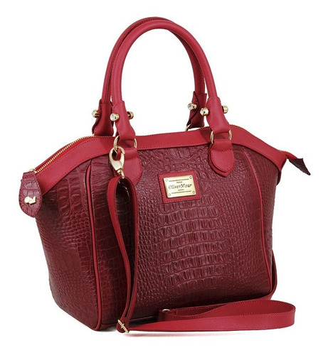 Bolsa tote Oliver Mour 1008 design croco de couro de crocodilo  vermelha com alça de ombro vermelha alças de cor vermelho