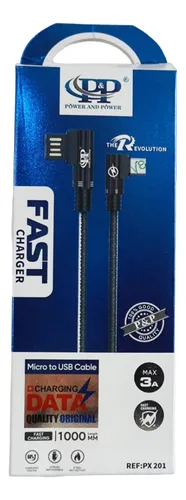 Cable Cargador Datos V8 Micro Usb En L 1m Carga Rapida 3a