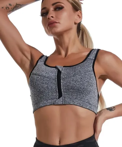 Crop Top Deportivo Ajustable Con Cremallera - Gris Ref. 2070