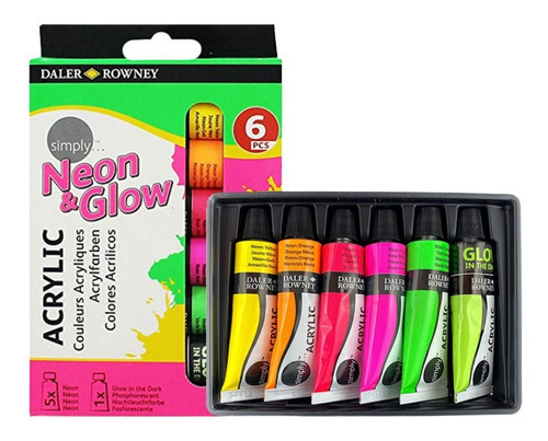 Imagen 1 de 5 de Set 6 Pintura Acrílica Neón Tubo Daler Rowney Simply 12ml