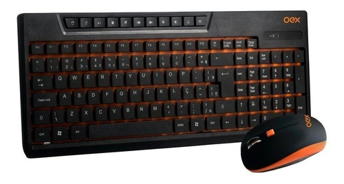 Imagem 1 de 2 de Kit de teclado e mouse sem fio OEX TM402 Português Brasil de cor preto e laranja