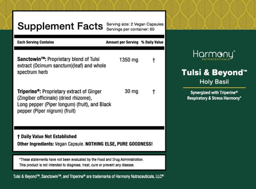 Suplemento Harmony Nutraceuticals Tulsi Holy Basil 120 Cápsu