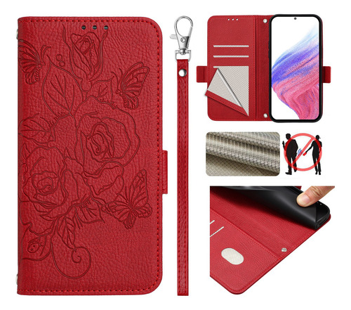 Funda De Piel Con Estampado De Rosas Para Motorola Serie G71, Función Atril, Cierre De Mariposa, Cartera, Ranuras Para Tarjetas, Bloqueo Rfid