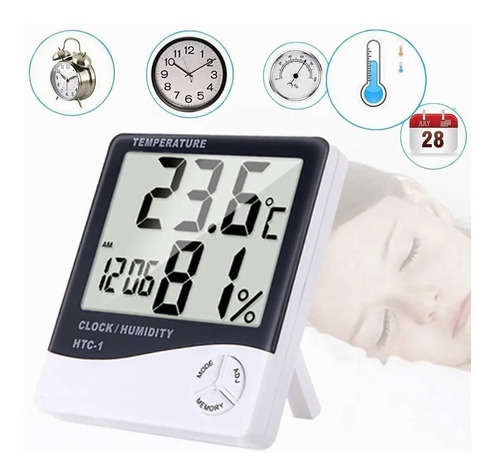 Imagen 1 de 6 de Termómetro Higrómetro Digital Htc-2 Sonda Reloj Alarma