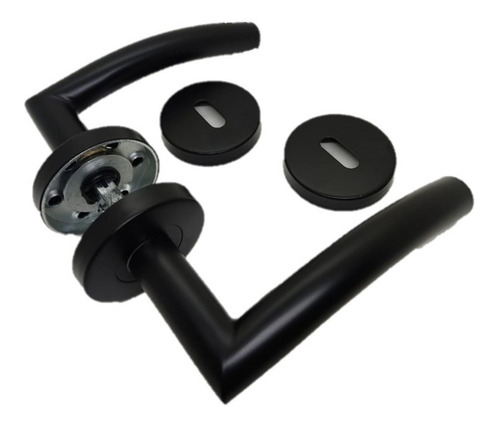Imagen 3 de 7 de Manija Picaporte Acero Inoxidable Negro Oval Con Bocallaves
