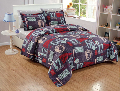 6-piece Kids/teens Sports Comforter Set Soft Microfiber Gray