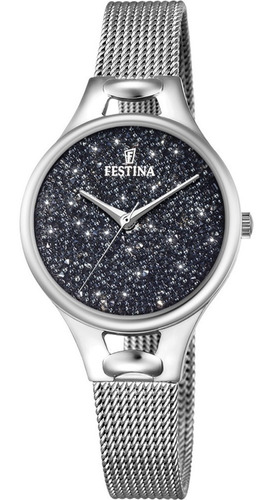 Reloj De Mujer Festina Con Cristales Swarovski F20331 Color de la malla Plateado Color del bisel Plateado Color del fondo Negro